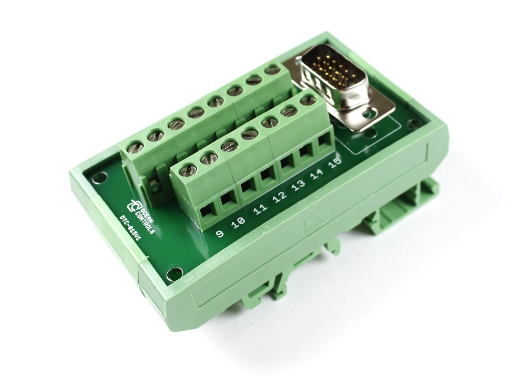 D15 High Density Male Terminal Card with DIN Rail Mount