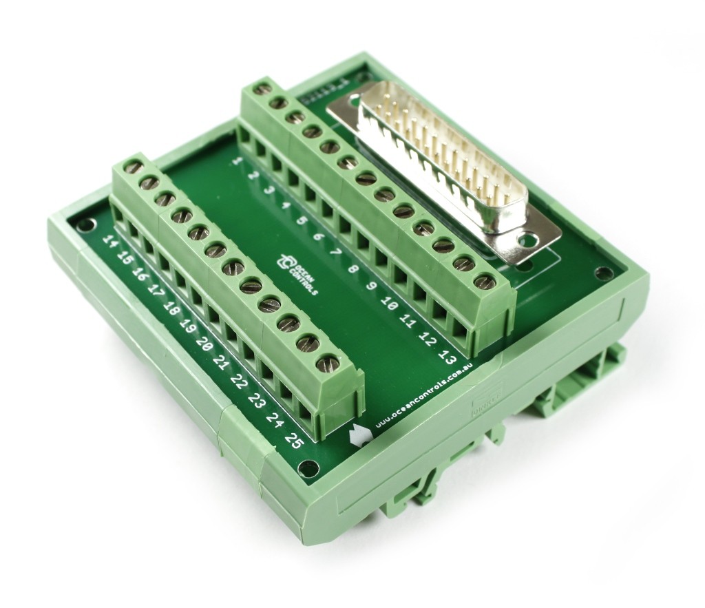 D25 Male Terminal Card Mounted on DIN Rail