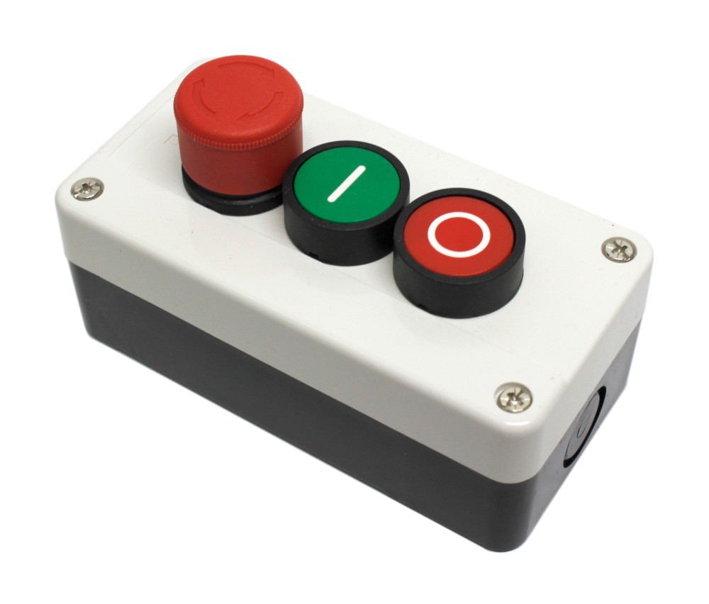 Yellow, Green Pushbutton and Emergency Stop Button Control Box Station