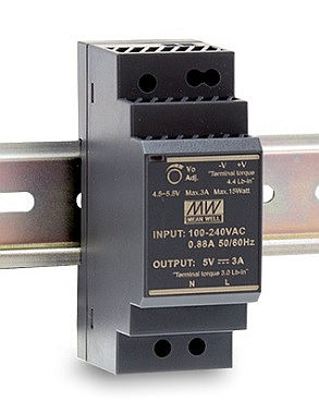30W Mean Well HDR-30-15 Ultra Slim DIN Rail Supply 15V Out