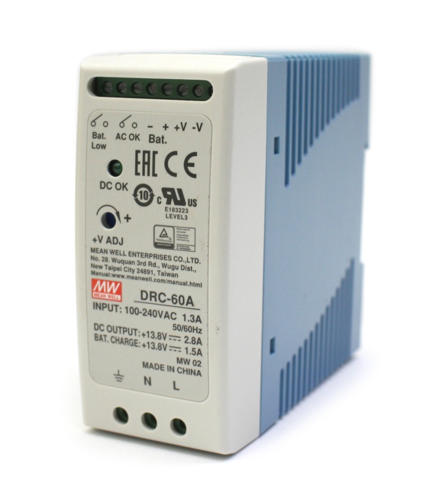 60W 13.8V DRC-60A DIN Rail Power Supply with Battery Back-up (UPS function)