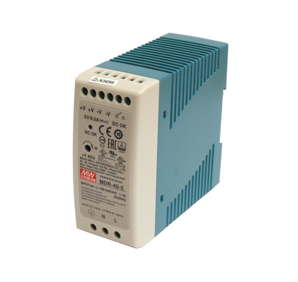 40W Mean Well MDR-40-5 Single Output DIN Rail Supply 5V Out