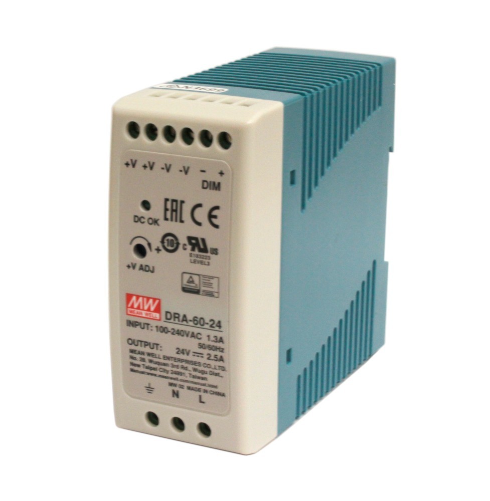60W Mean Well DRA-60 24VDC Programmable DIN Rail Power Supply