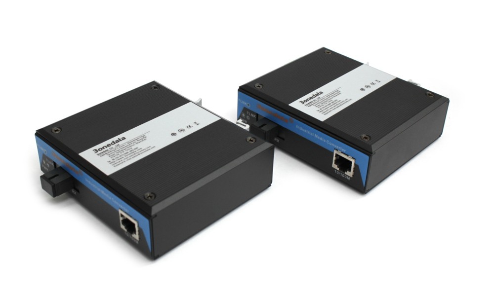 DIN Rail Mount Ethernet to Optic Fibre Single Mode Pair
